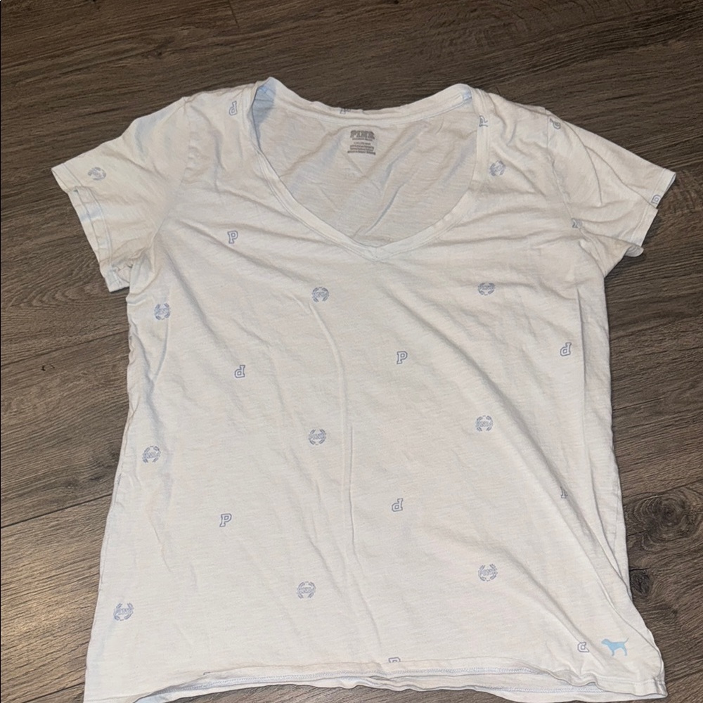 PINK Victoria's Secret White and Blue Graphic Tee